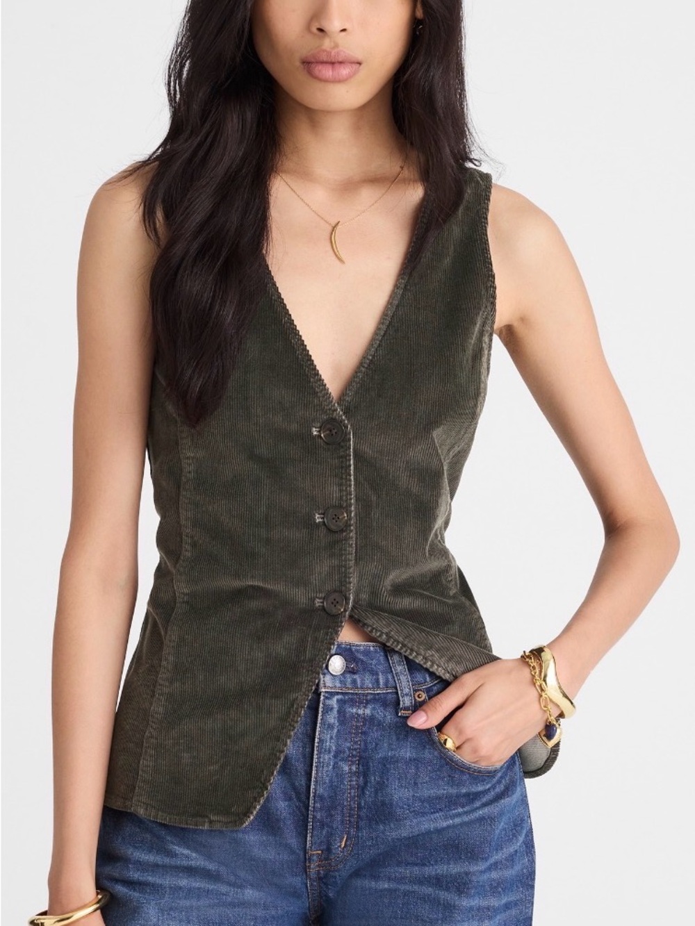 Madewell Olive Green Corduroy Button-Front Vest